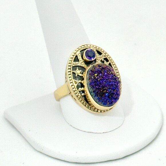 Nicky Butler Bronze Druzy and Amethyst Ring - Size 11 - Picture 1 of 11